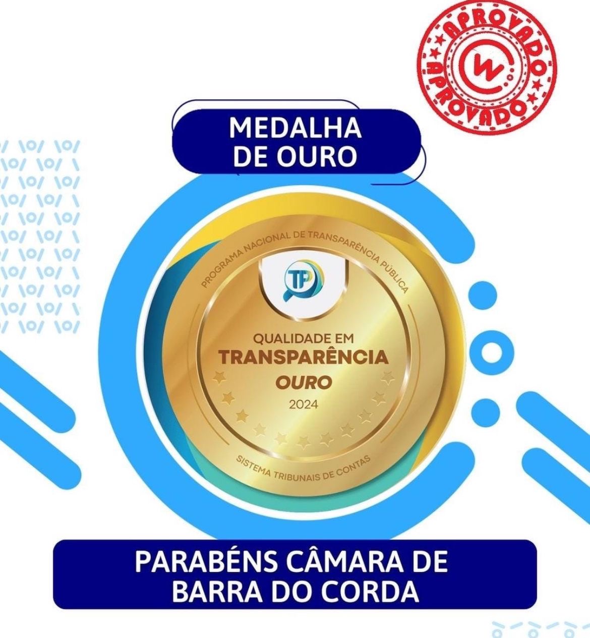 Câmara Municipal de Barra do Corda ganha selo de ouro no quesito transparência de informações públicas